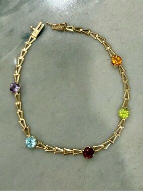14K Yellow Gold and Multi color Gem Bracelet